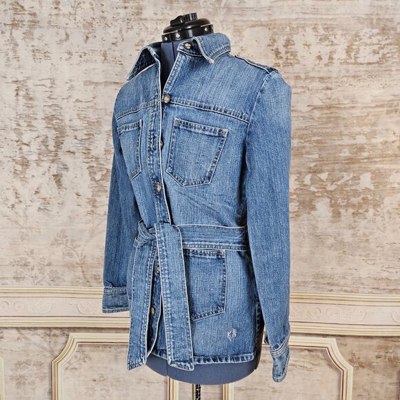 Vintage 1990s Denim Blue Chore Jacket Blue Cult Made in USA XS S Distressed 90s - Picture 5 of 12